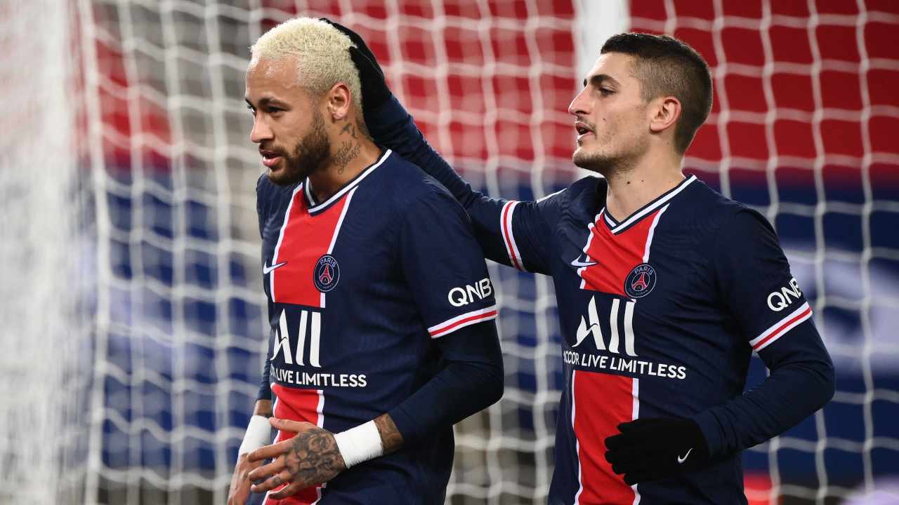 Verratti e Neymar esultano