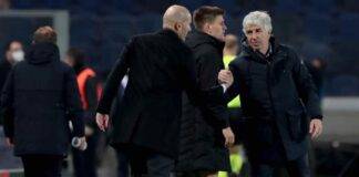 L'allenatore dell'Atalanta Gasperini stringe la mano a Zidane