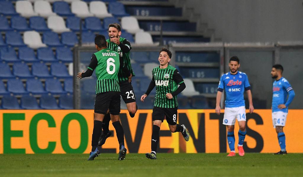 Caputo esulta al gol contro il Napoli
