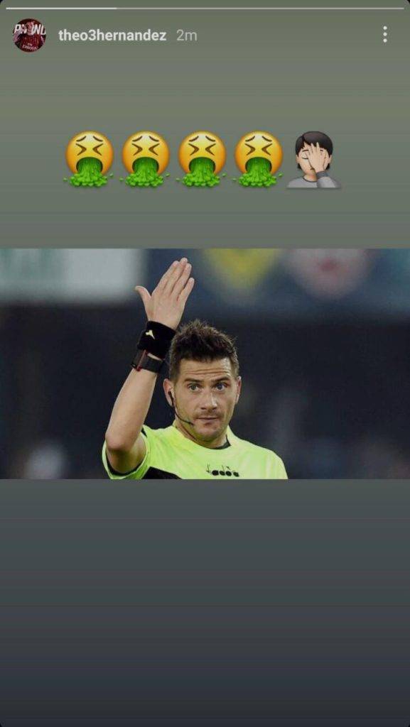 Theo Hernandez storia Instagram