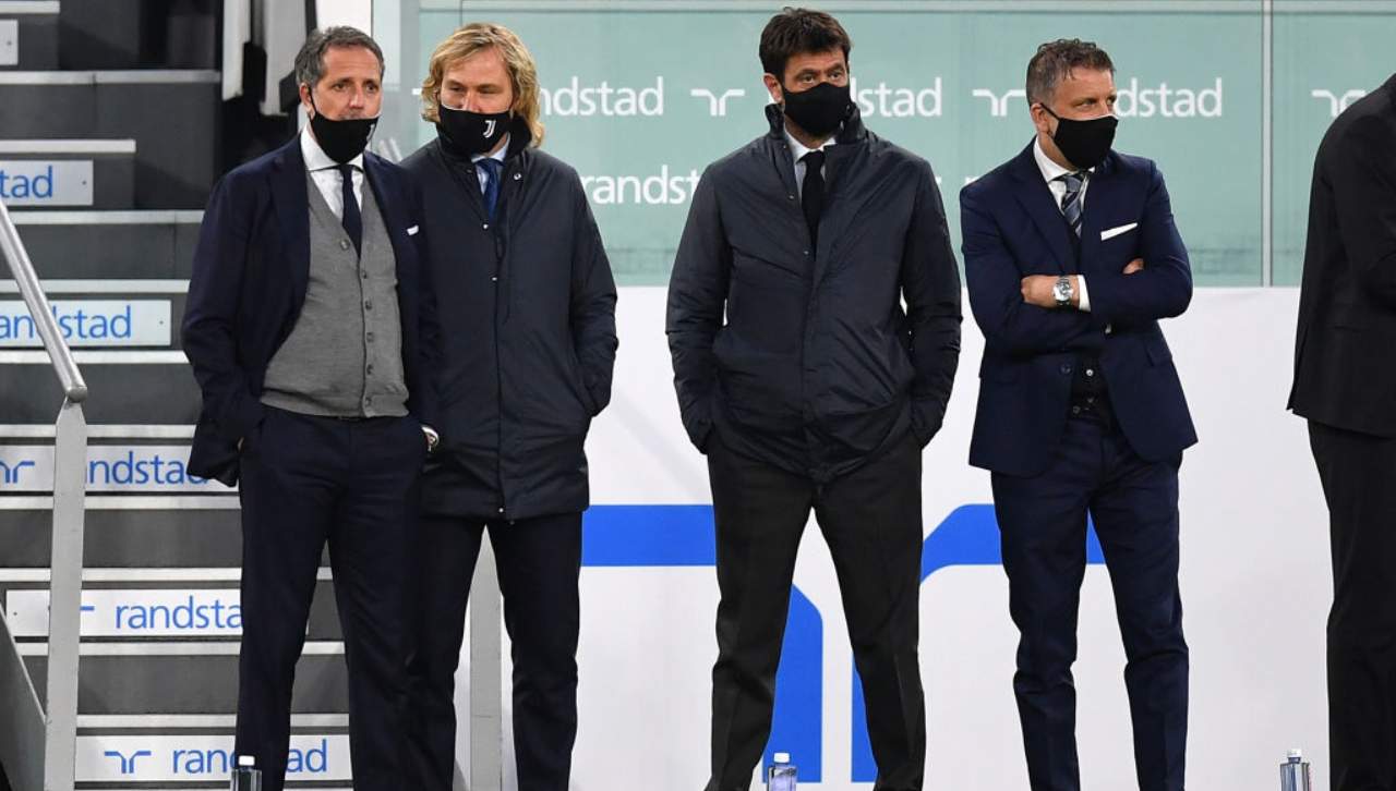 Agnelli, Nedved e Paratici con mascherina