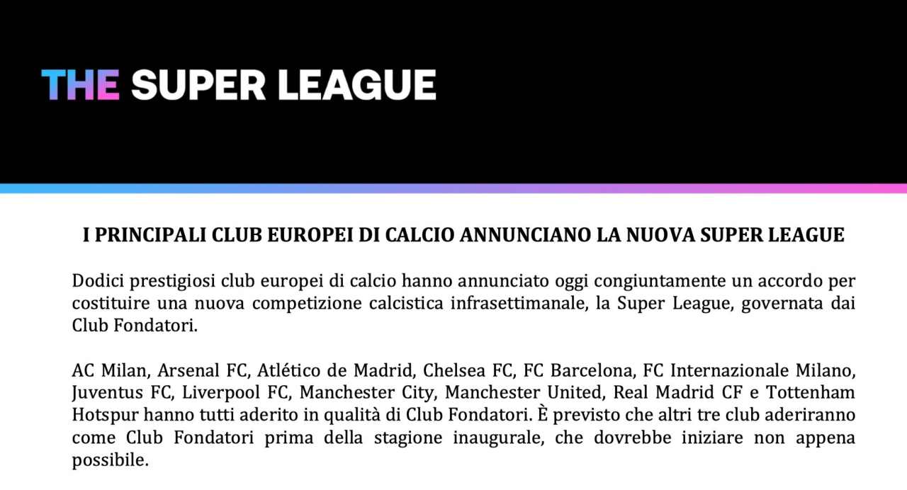 Il comunicato della Superlega