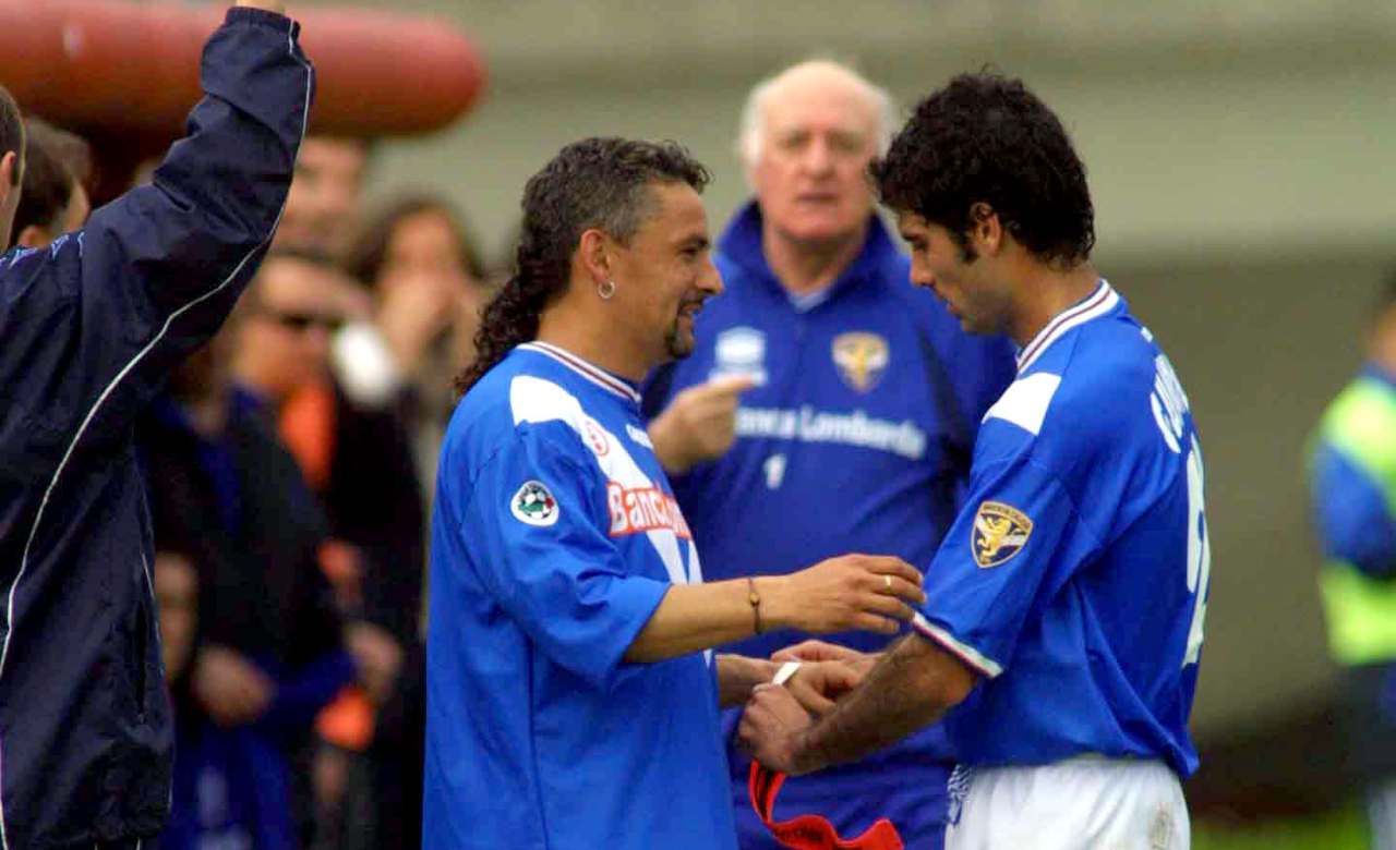 Baggio e Guardiola con la maglia del Brescia