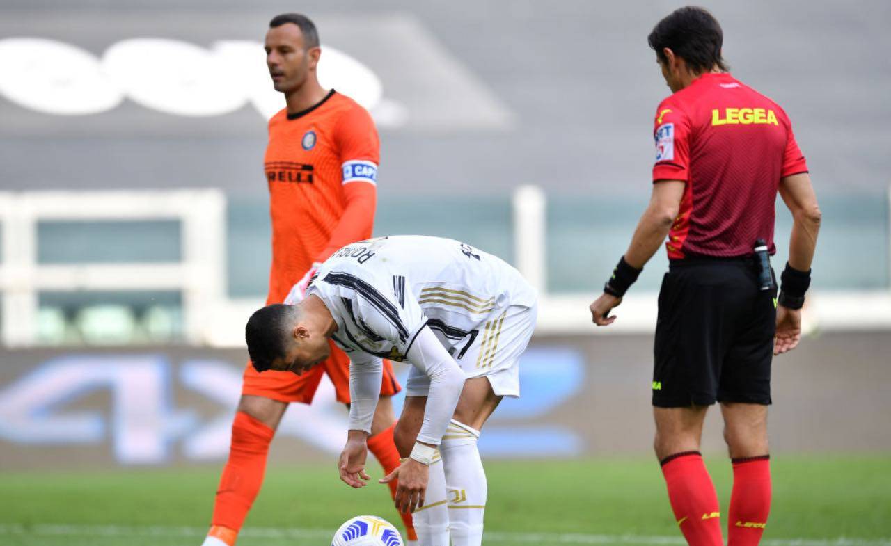 Cristiano Ronaldo si appresta a battere il rigore contro l'Inter