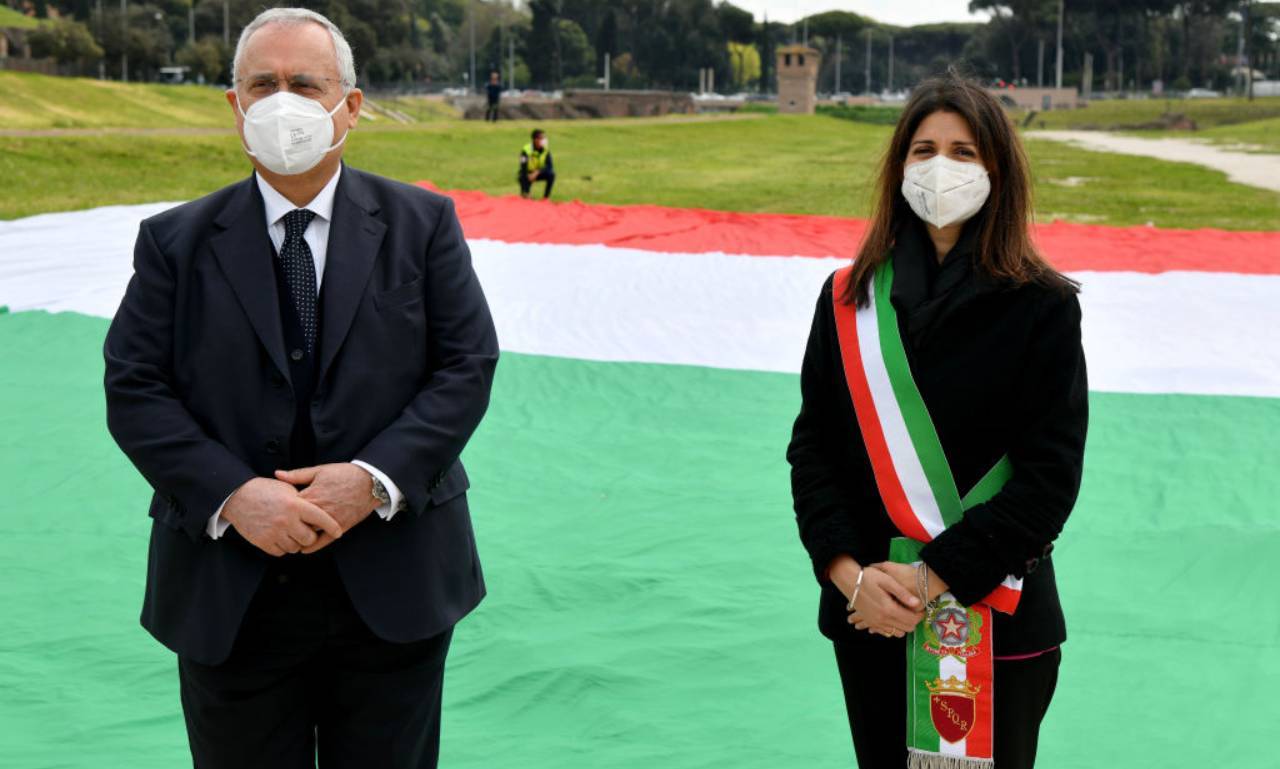 Lotito e Raggi con mascherina