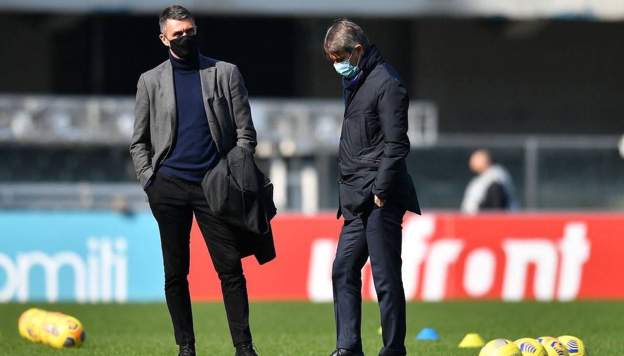 Paolo Maldini e Massara a colloquio