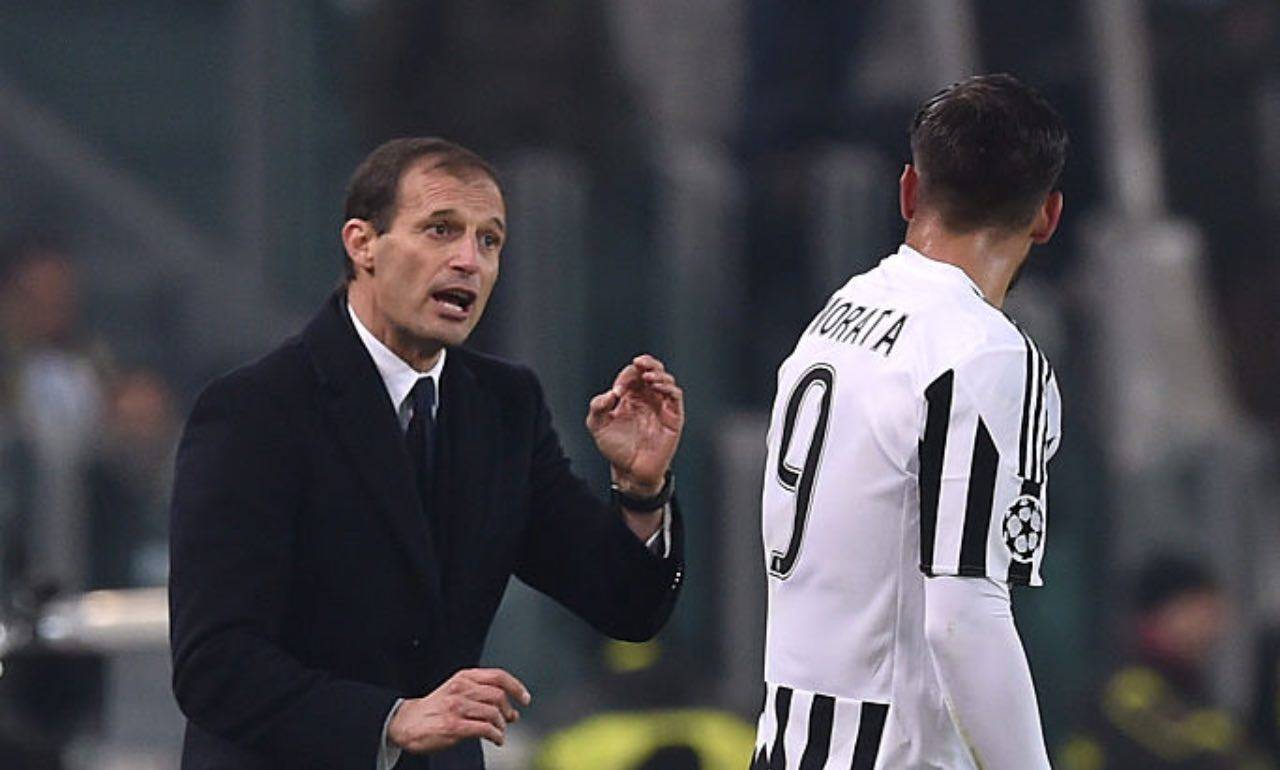 Allegri e Morata a colloquio durante la prima esperienza alla Juve