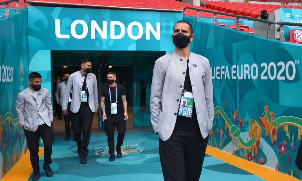 Bonucci e compagni appena arrivati allo stadio di Wembley