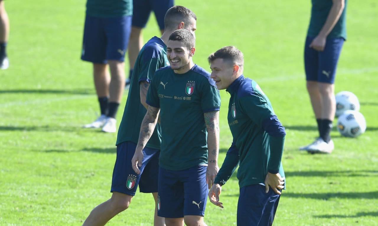 Verratti e Barella in allenamento con la Nazionale