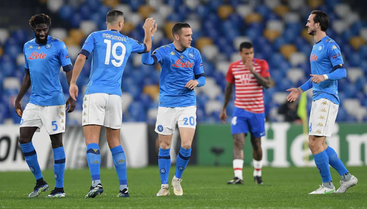L'esultanza dei giocatori del Napoli