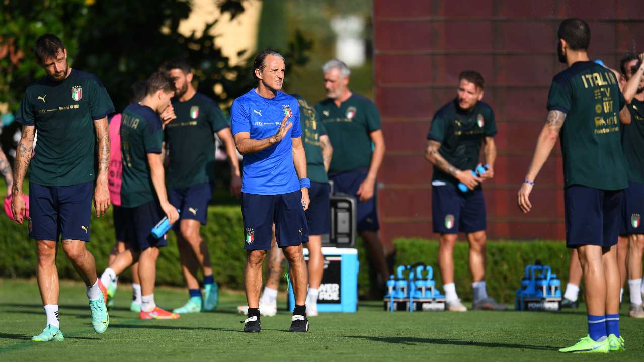 Mancini durante un allenamento