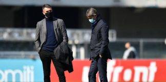 Maldini e Massara durante l'allenamento del Milan