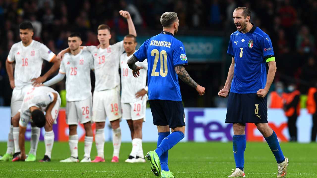 Chiellini e Bernardeschi esultano