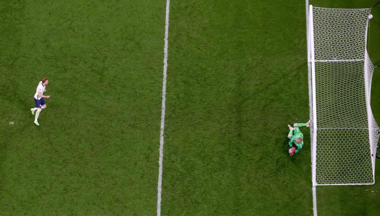 Il rigore di Kane in Inghilterra-Danimarca