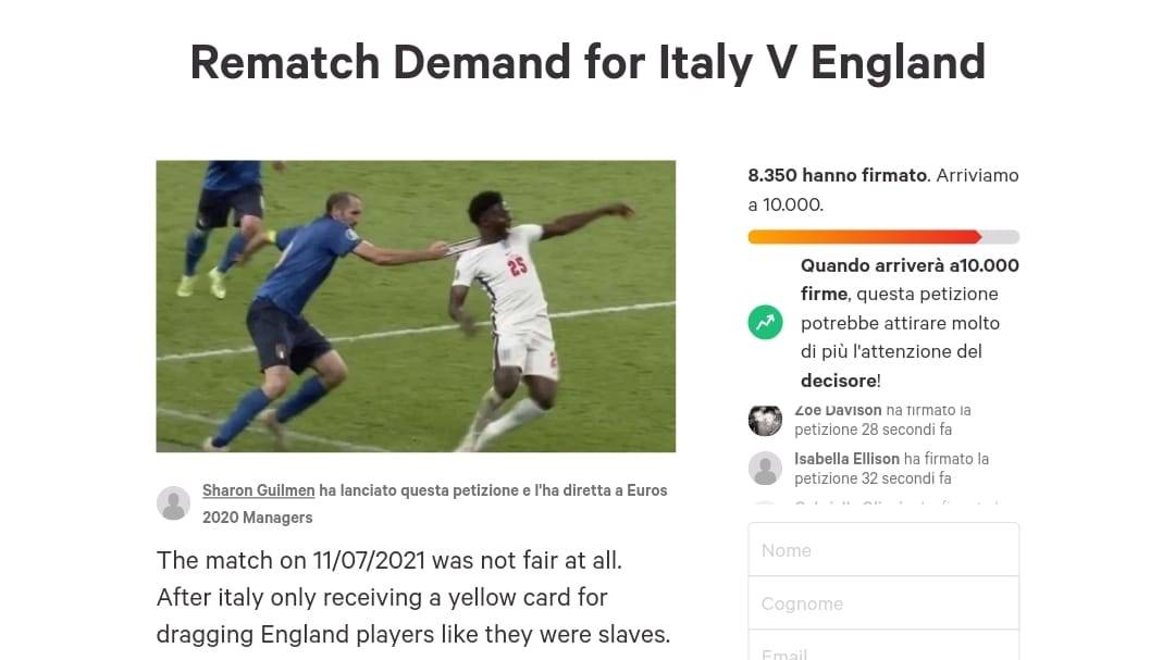 La petizione inglese per giocare di nuovo la finale contro l'Italia 