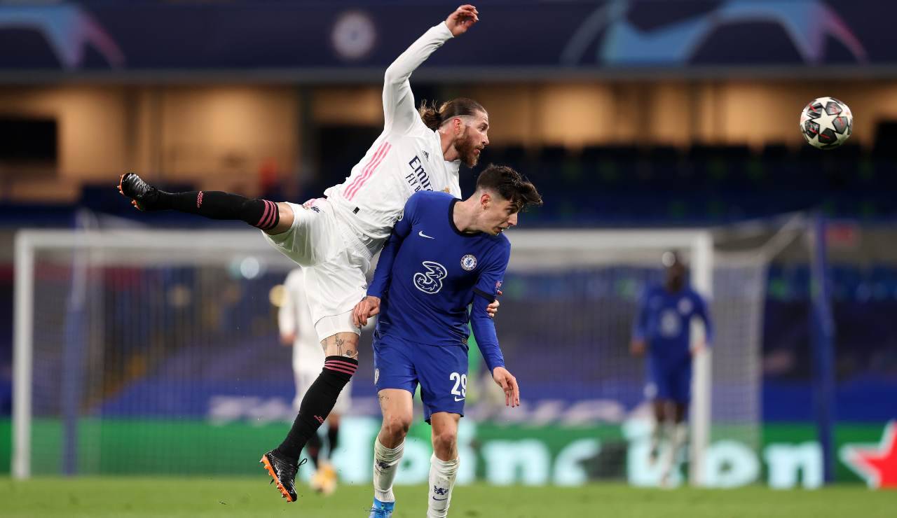 Sergio Ramos in azione durante il match contro il Chelsea