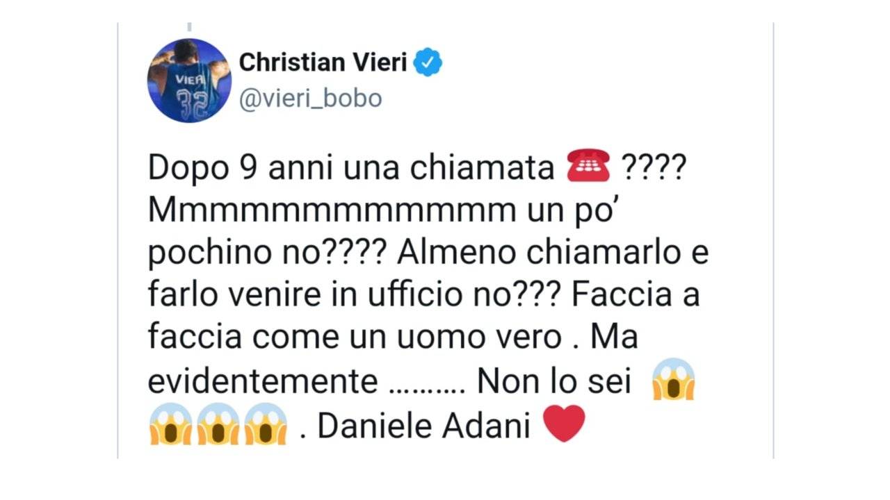 Vieri difende Adani su Twitter