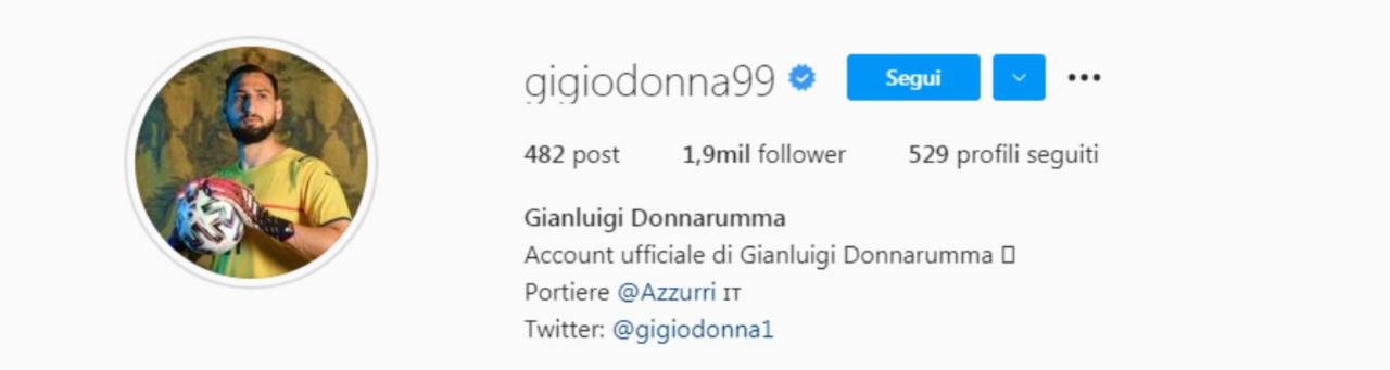 La bio di Instagram di Donnarumma
