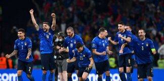L'esultanza dell'Italia dopo la vittoria a Euro 2020