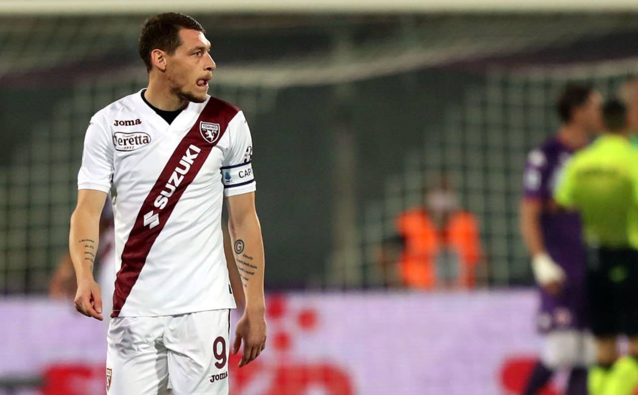 Il campione d'Europa Belotti durante Fiorentina-Torino