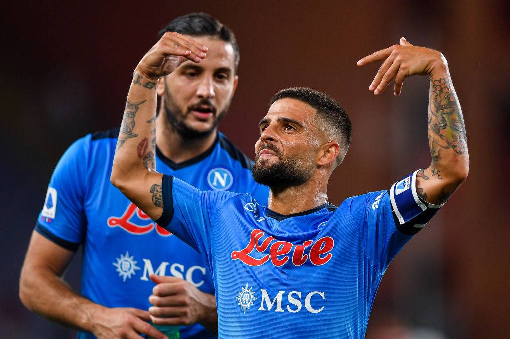 Insigne esulta insieme a Manolas contro il Geno