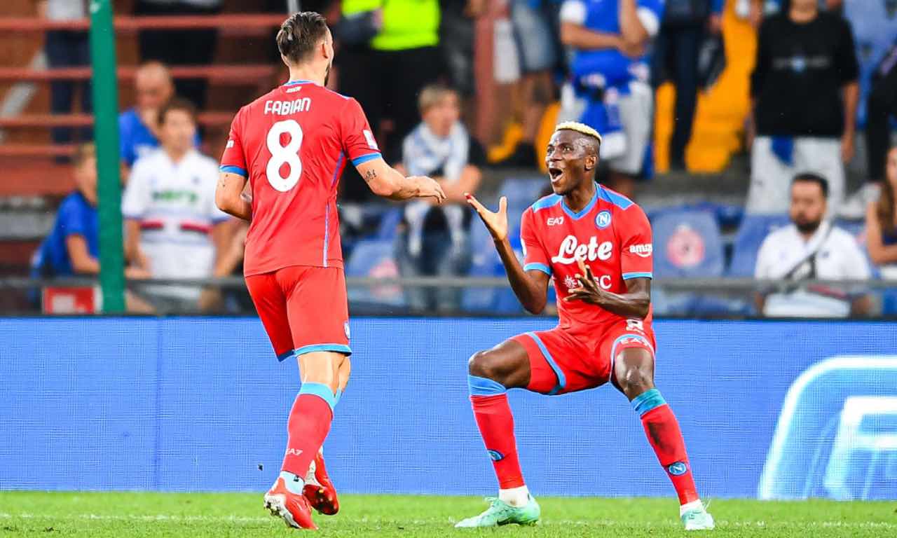 Fabian e Osimhen esultano in Sampdoria-Napoli