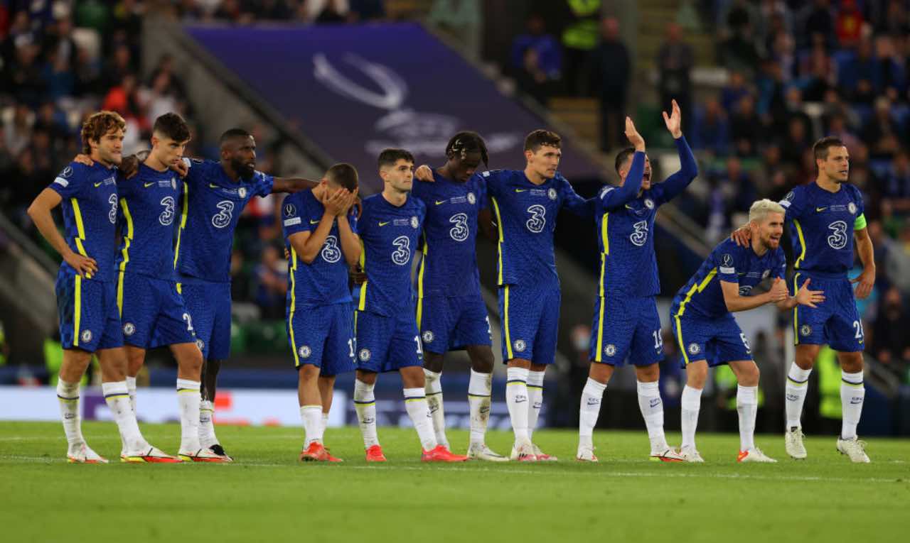 Il Chelsea schierato durante la finale di Supercoppa contro il Villarreal