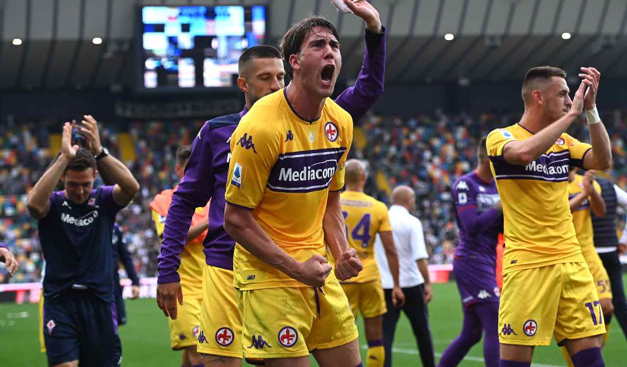 Vlahovic esulta ad Udine