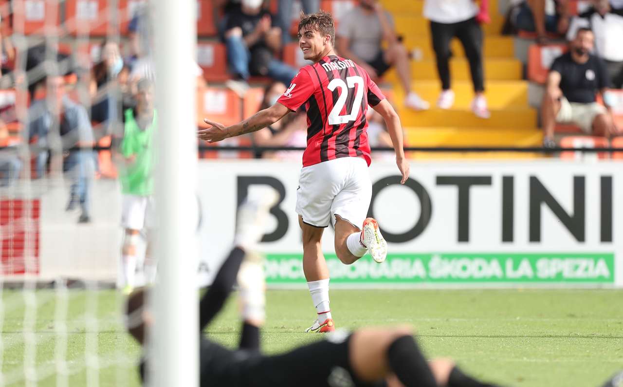 Spezia-Milan, Daniel Maldini esulta