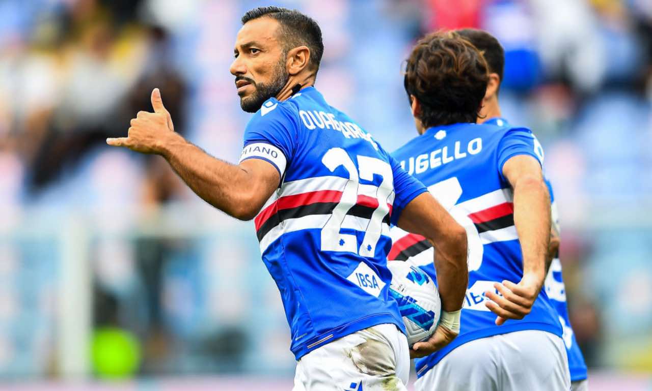 Quagliarella esulta per il gol in Sampdoria-Udinese