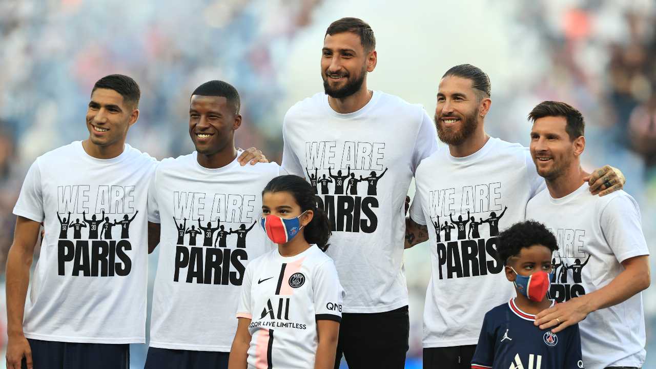 Donnarumma Sergio Ramos Hakimi sorridono PSG