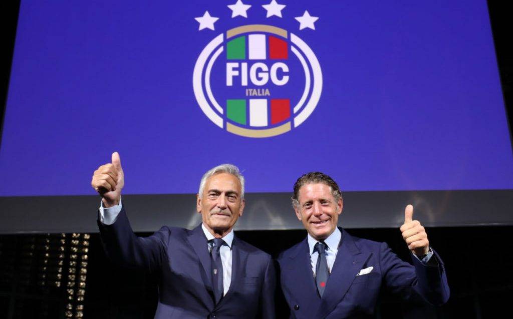 Gravina e Lapo durante la presentazione del logo della FIGC