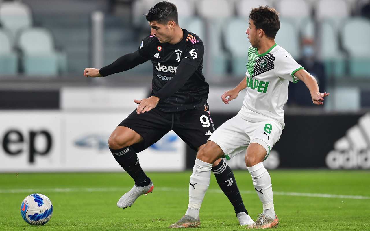 Juventus-Sassuolo, Morata e Maxime Lopez in azione