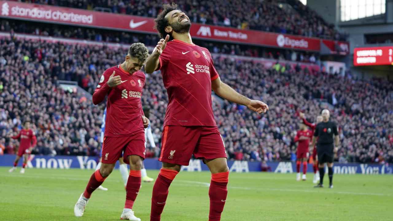 Salah sorride ed esulta per il gol segnato Liverpool