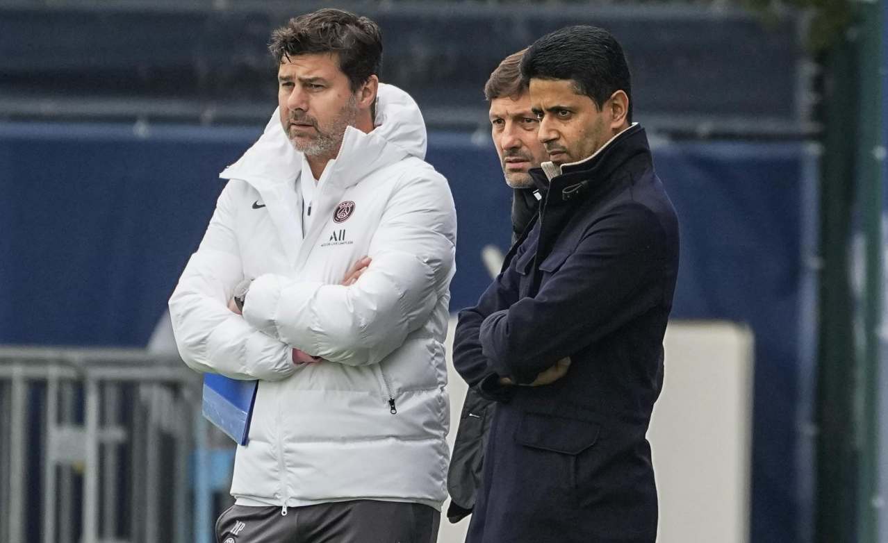 Pochettino, Al-Khelaifi e Leonardo pensierosi