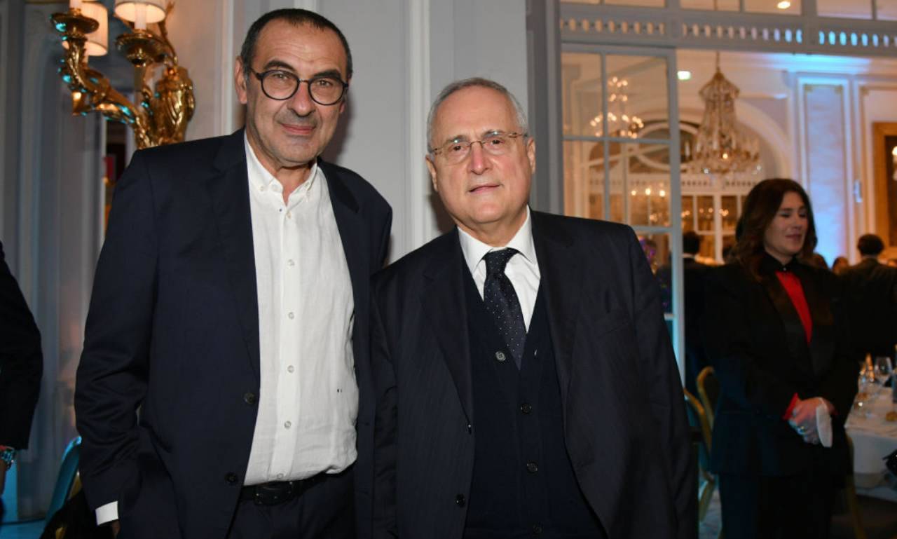 Sarri con Lotito in posa 