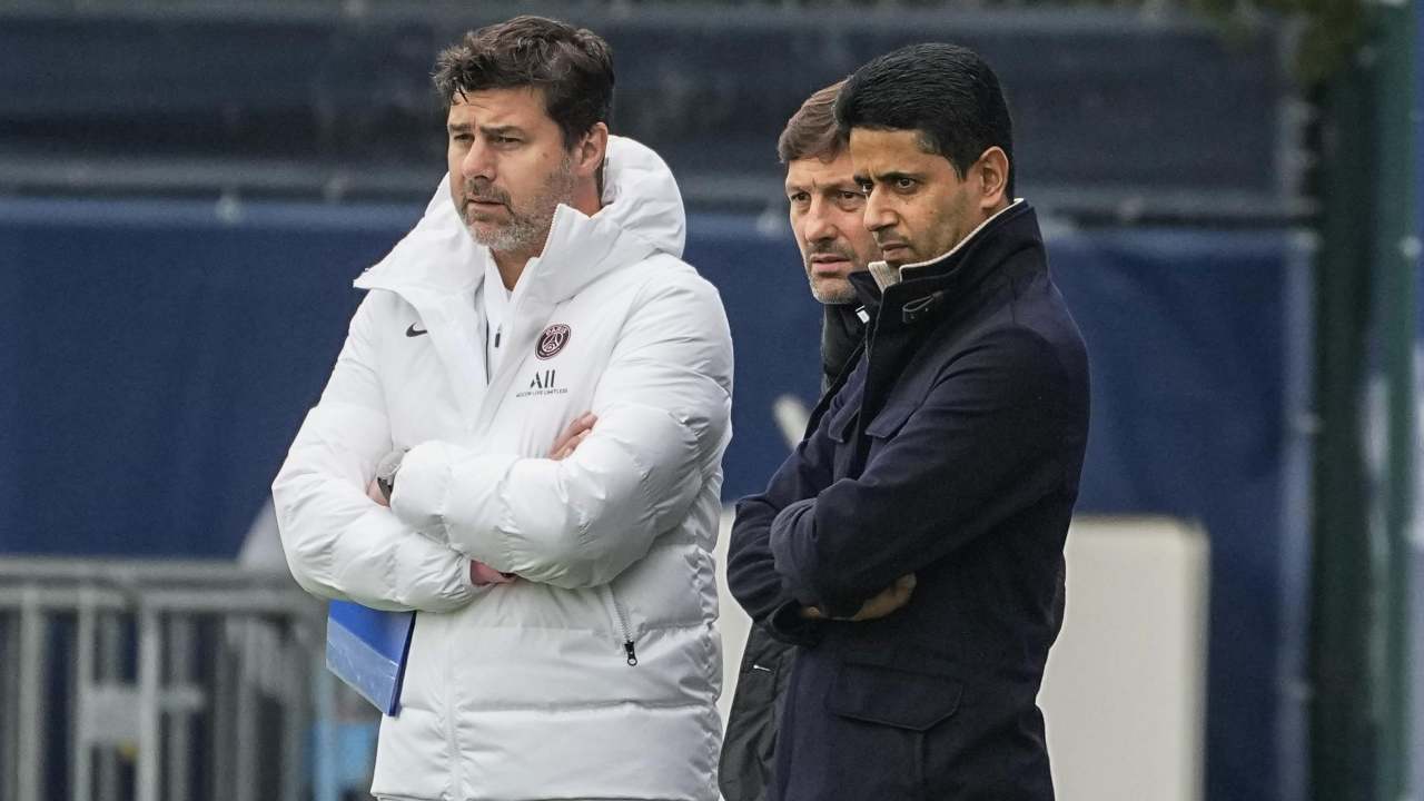 Pochettino, Leonardo e Al-Khelaifi concentrati