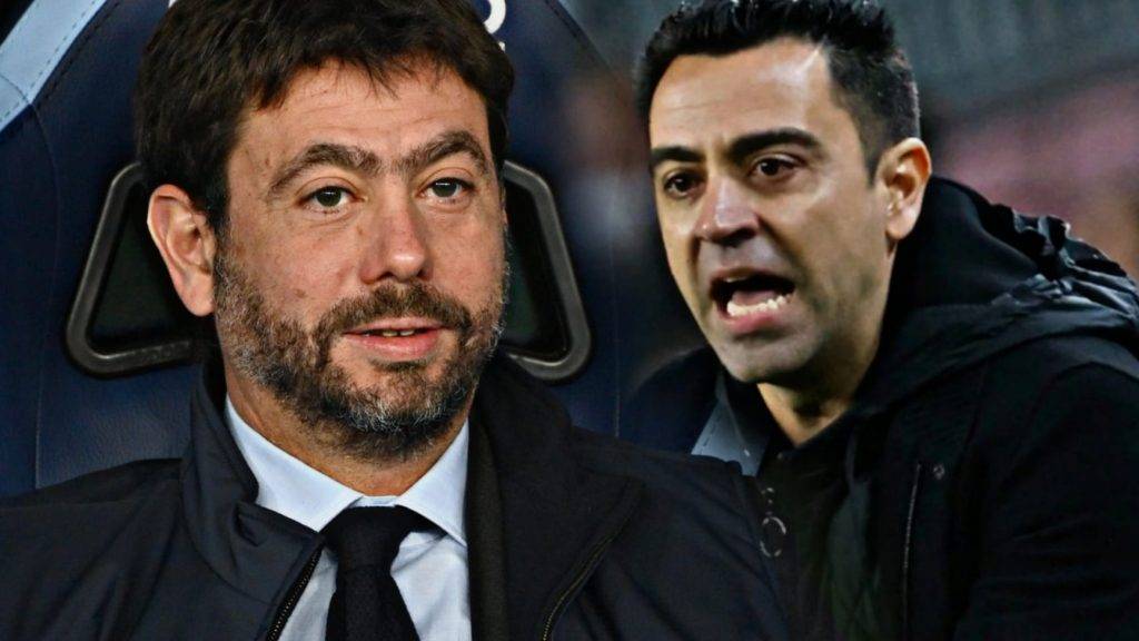 Il presidente della Juventus Agnelli ed il tecnico del Barcellona Xavi