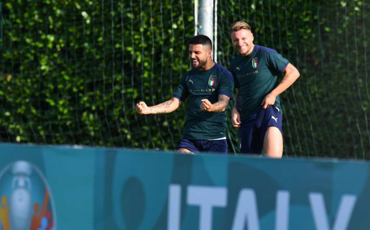Insigne e Immobile durante gli allenamenti della Nazionale italiana