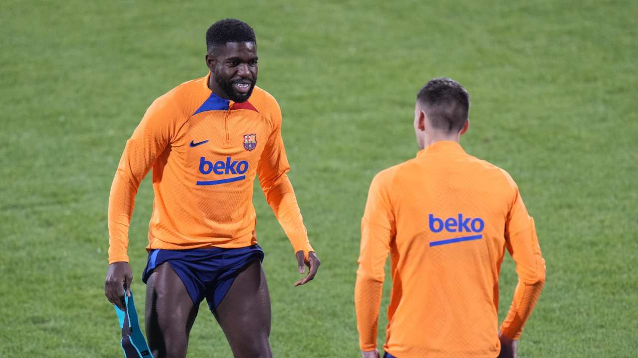 Umtiti nel riscaldamento