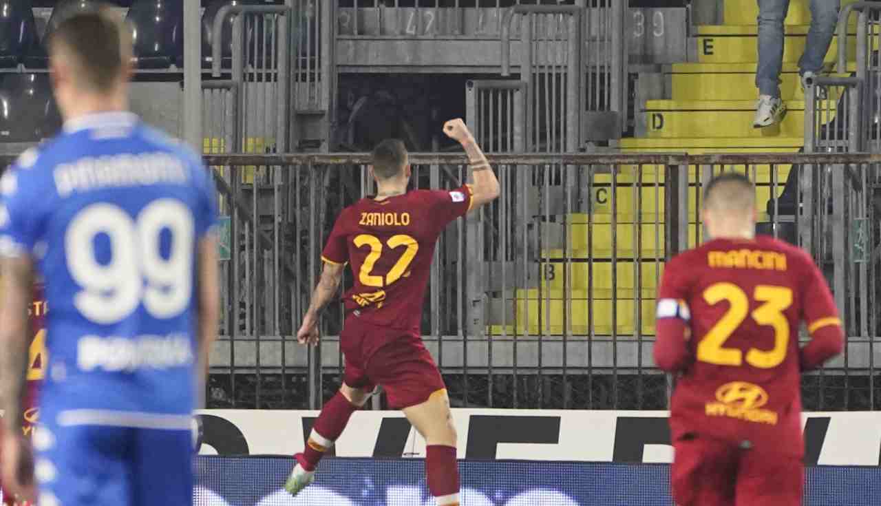 Zaniolo esulta dopo il gol all'Empoli