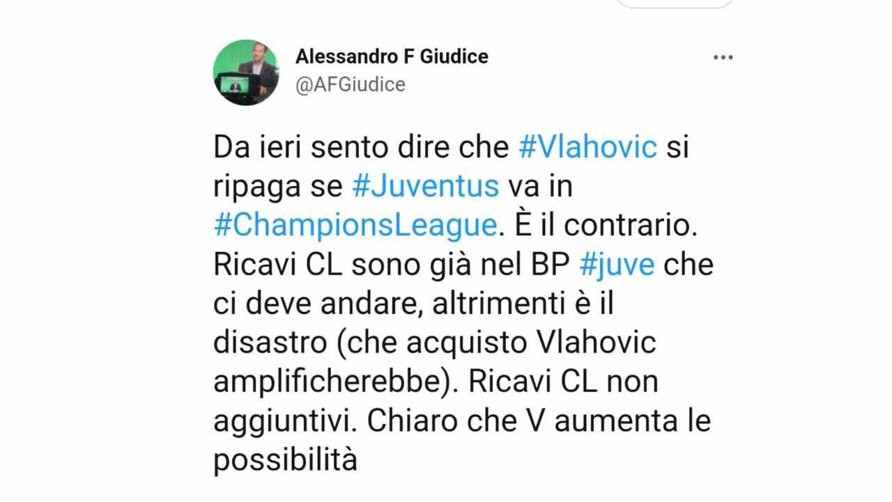 Tweet di Giudice su Vlahovic