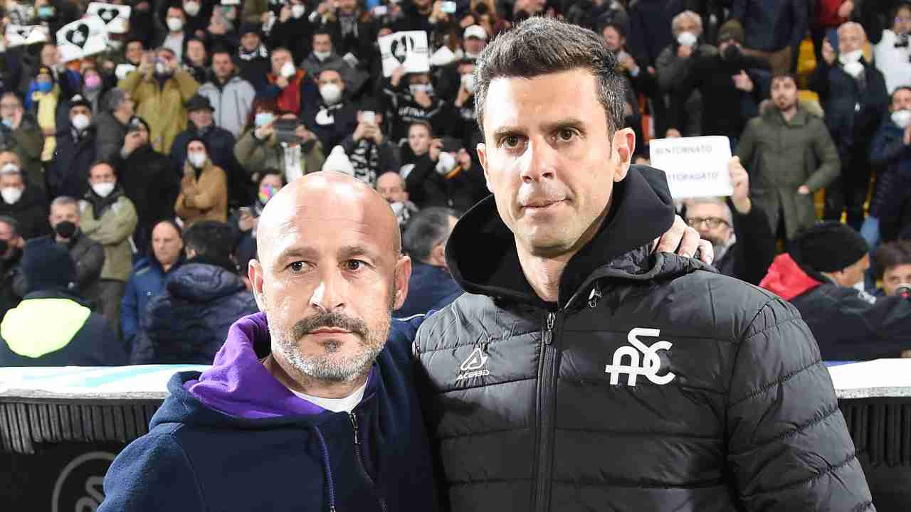 Italiano e Thiago Motta insieme per la foto Spezia-Fiorentina