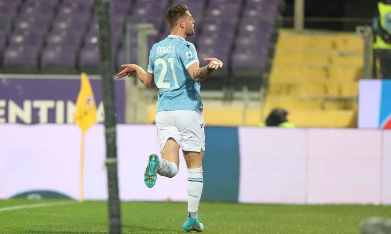 Milinkovic Savic esulta in Fiorentina-Lazio