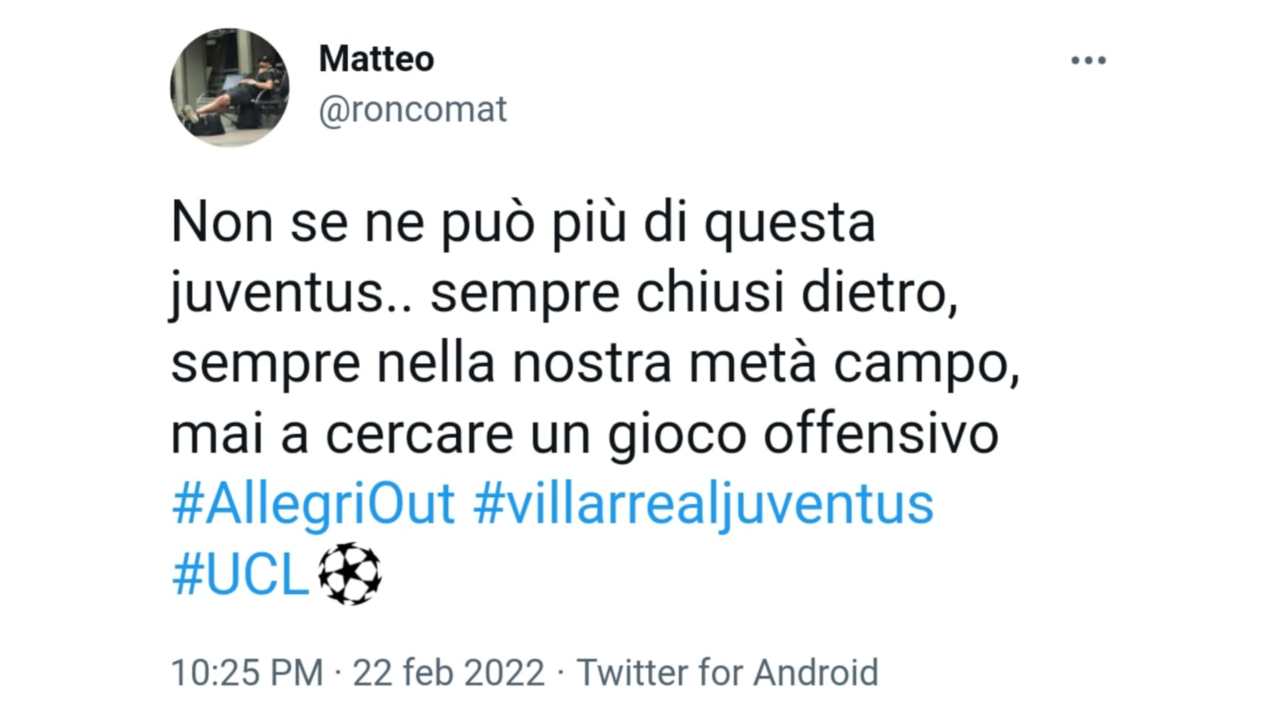 Il tweet di un tifoso della Juventus 