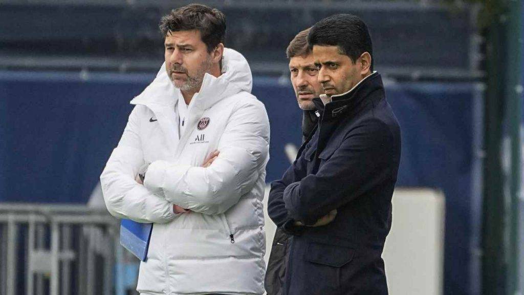 Leonardo, Pochettino e Al Khelaifi del PSG