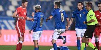 Lewandowski e Insigne durante la sfida di Nations League tra Italia e Polonia