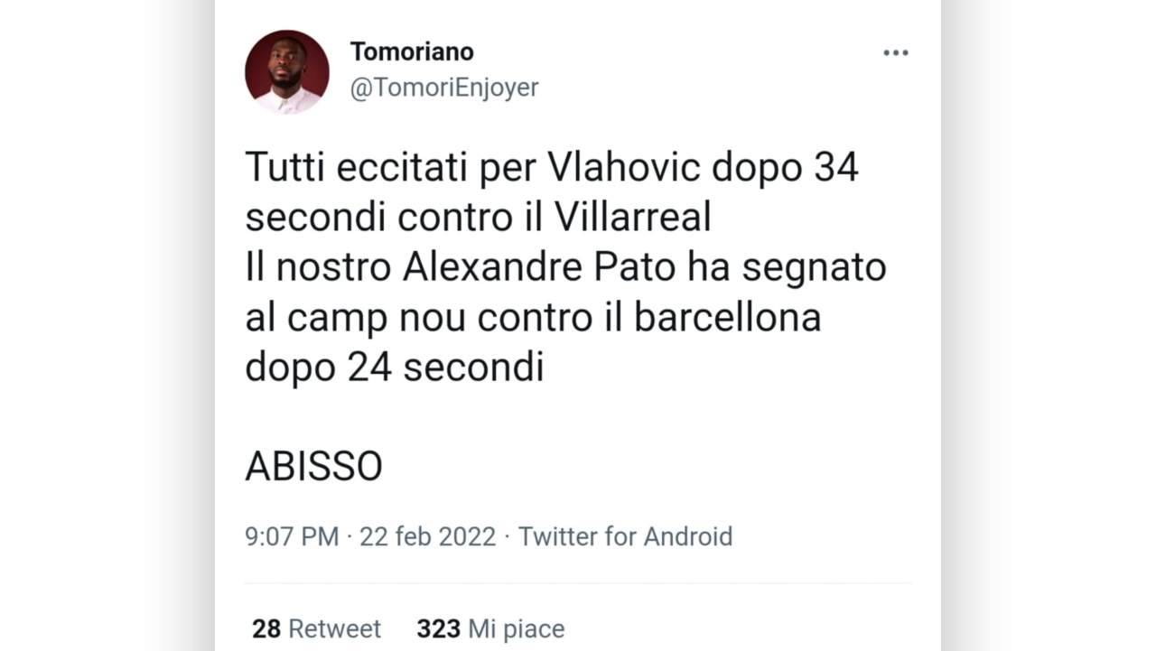 Il tweet dell'utente 'Tomoriano'