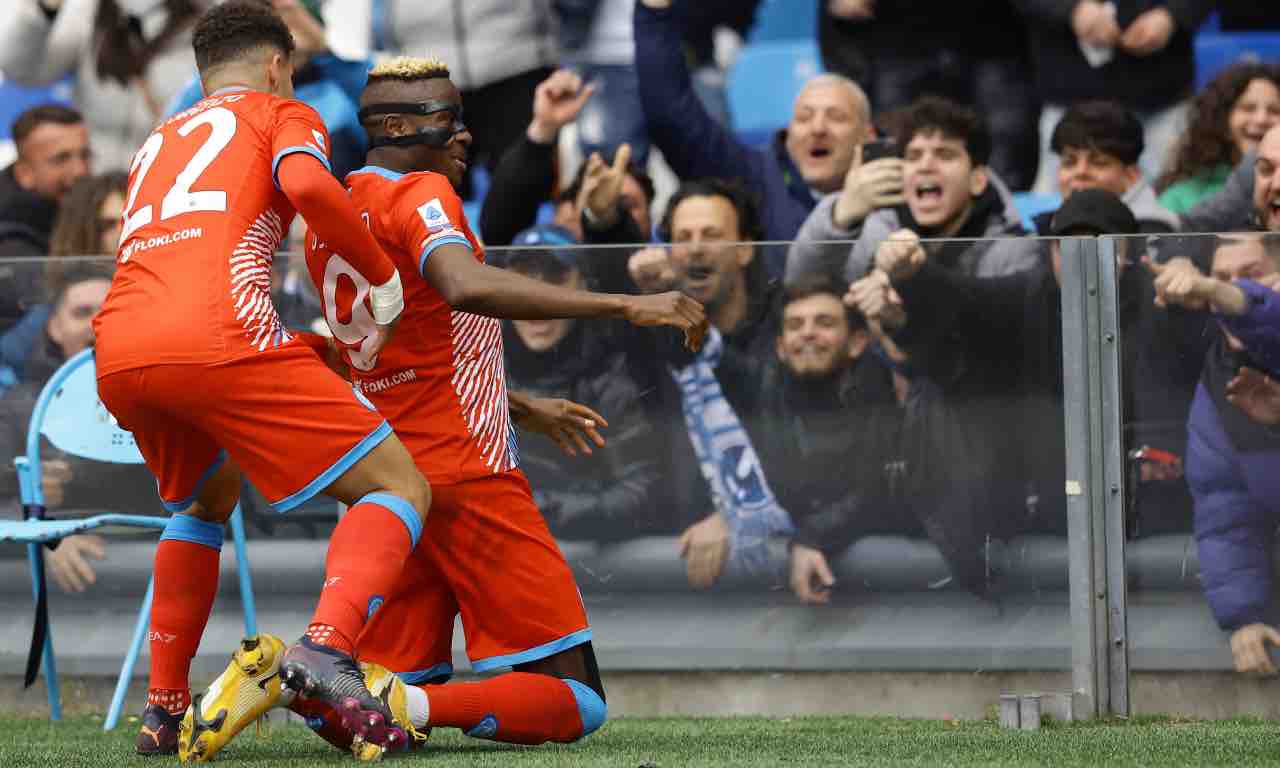 Osimhen e Di Lorenzo esultano in Napoli-Udinese