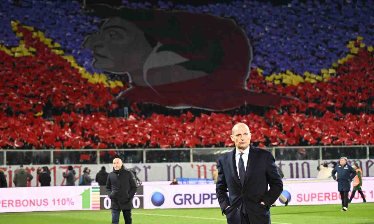 Fiorentina-Juventus, la coreografia di Dante sullo sfondo ed Allegri in campo